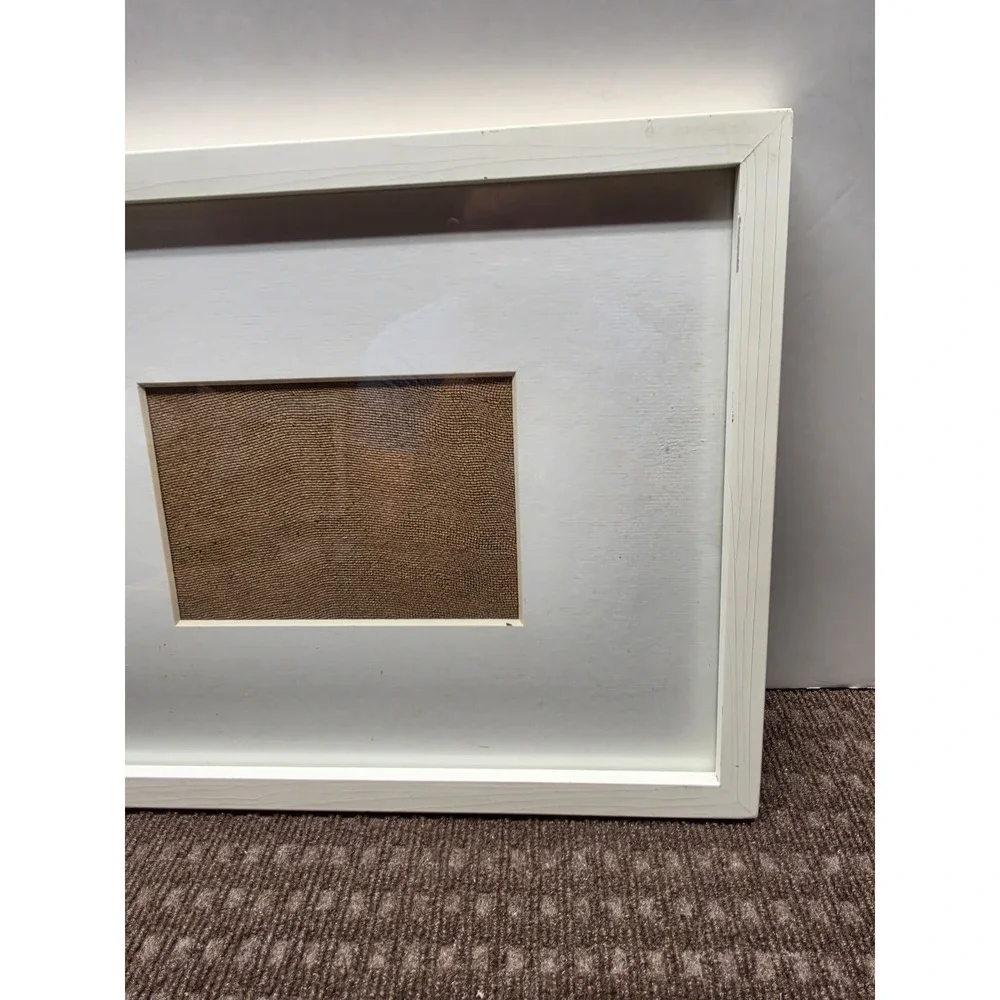 White Wood Picture Frame with White Mat and Burlap Backing 12.5x16.5